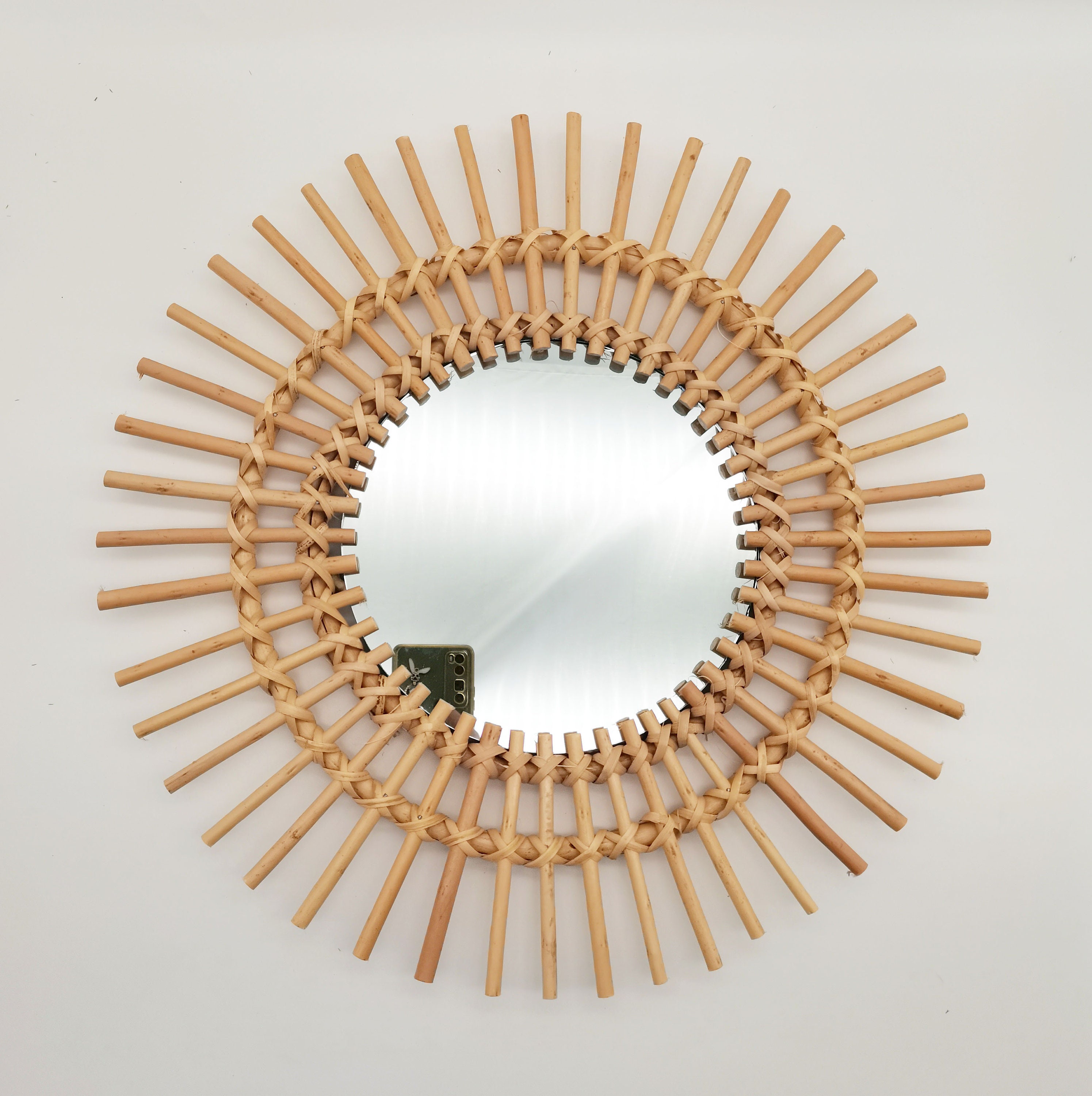 15.7 Natural Rattan Mirror Flower Rattan Mirrormirror Wall Etsy