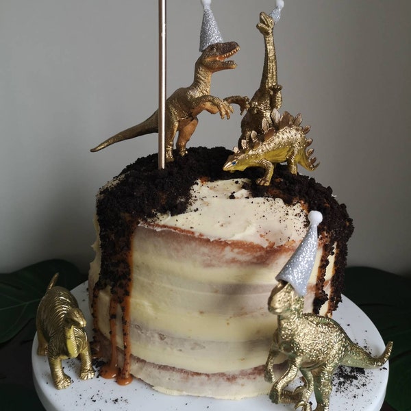 Dinosaur cake toppers - gold cake topper - animal cake topper - gold dinosaurs