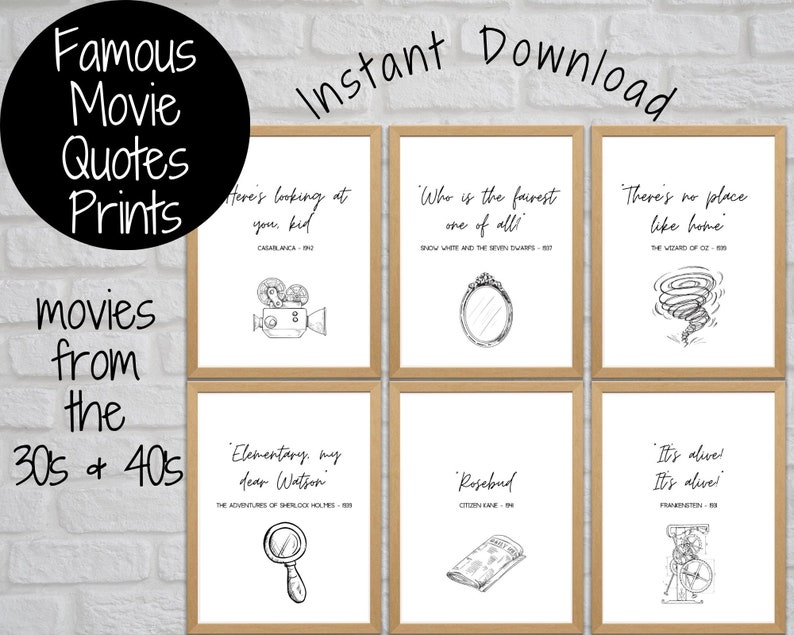 Classic Movie Quotes Wall Art 1930s and 1940s Movie Quotes Etsy