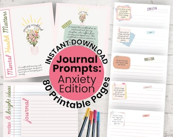 Mental Health Journal | Writing Prompts | Self Care Journal | Anxiety Relief | Anxiety Journal Prompts | Self Healing | Therapy Worksheets