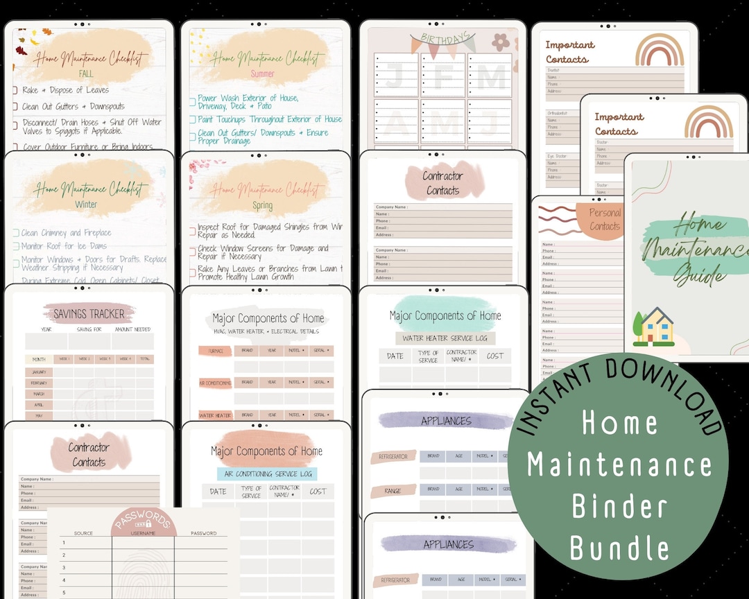 Home Maintenance Binder Household Management Book House Planner Binder ...