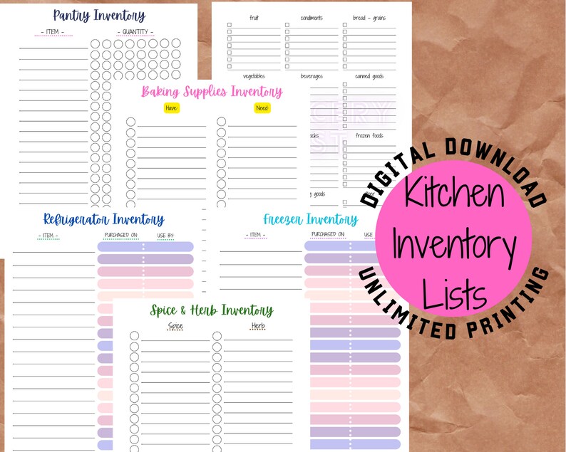 Kitchen Inventory Templates Printable Kitchen Lists Home Inventory Trackers Kitchen Organization