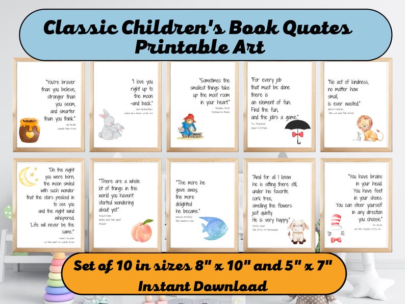Classic Children's Books Art | Children's Book Quotes Wall Art ...