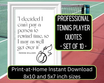 Tennis Quotes, Printable Tennis Quote Wall Art, Never Give Up Sport Quotes, Teen Athlete Motivational Art, Digital Art Print for Office, PDF