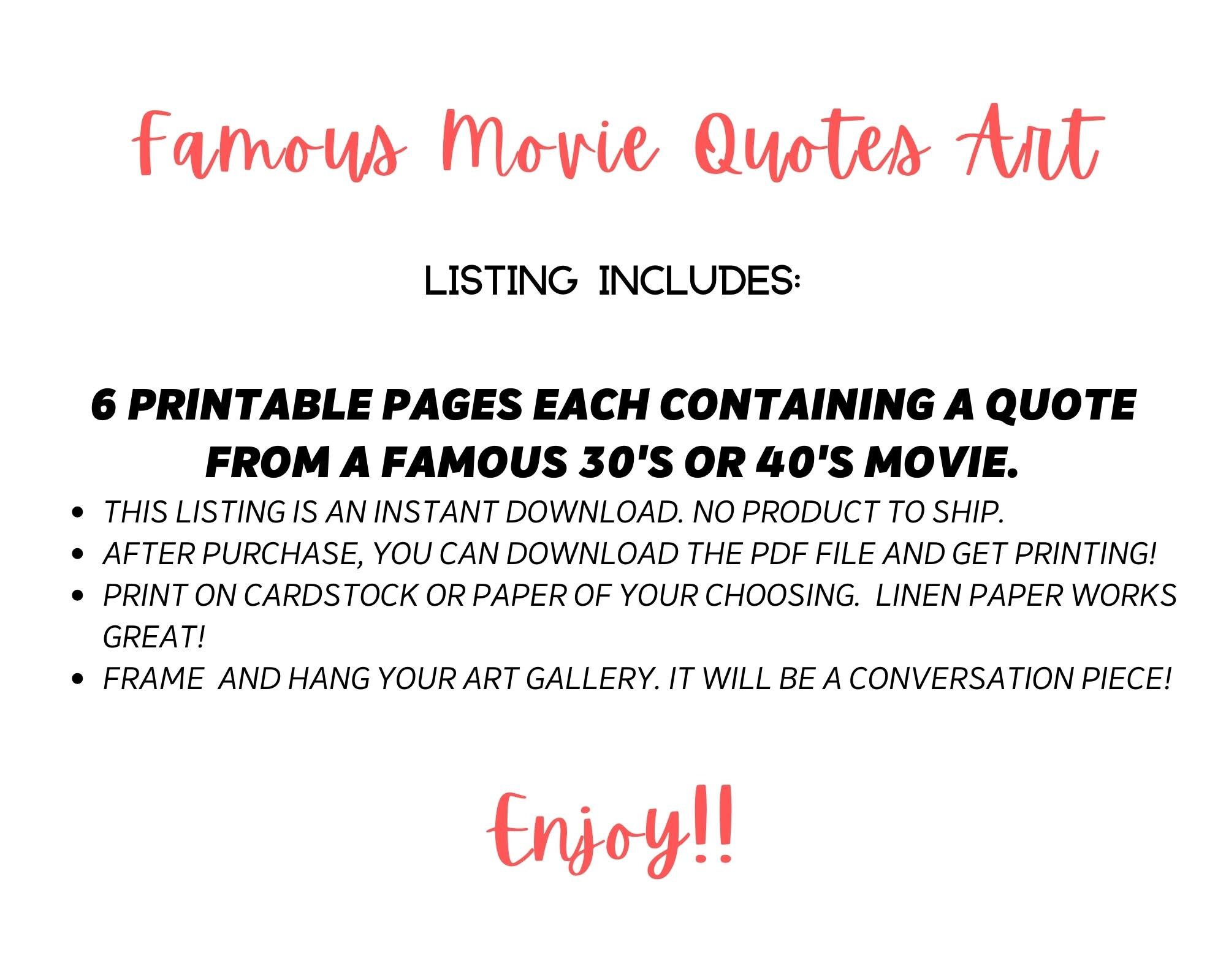 Classic Movie Quotes Wall Art 1930s and 1940s Movie Quotes Etsy