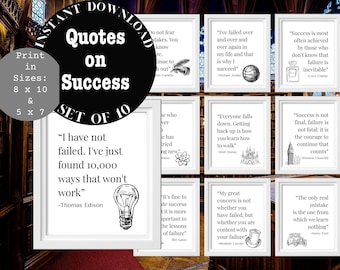 Failure to Success Quotes, Printable Wall Art from Historical Figures, Success Mindset Printable Art, Overcoming Failures Quotes, Home Decor