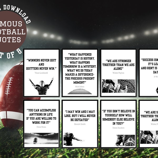 Football Quotes Printable Art | Professional Athlete Quotes | Inspirational Sports Quotes | Motivational Football Posters | PDF Set of 8