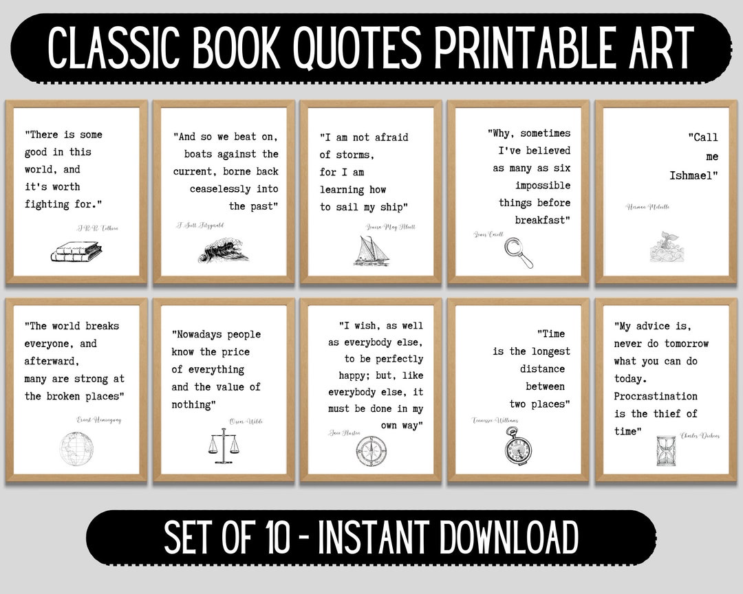 Classic Book Quotes Printable Art Literature Quotes Art Famous Author Books Art Printable Wall