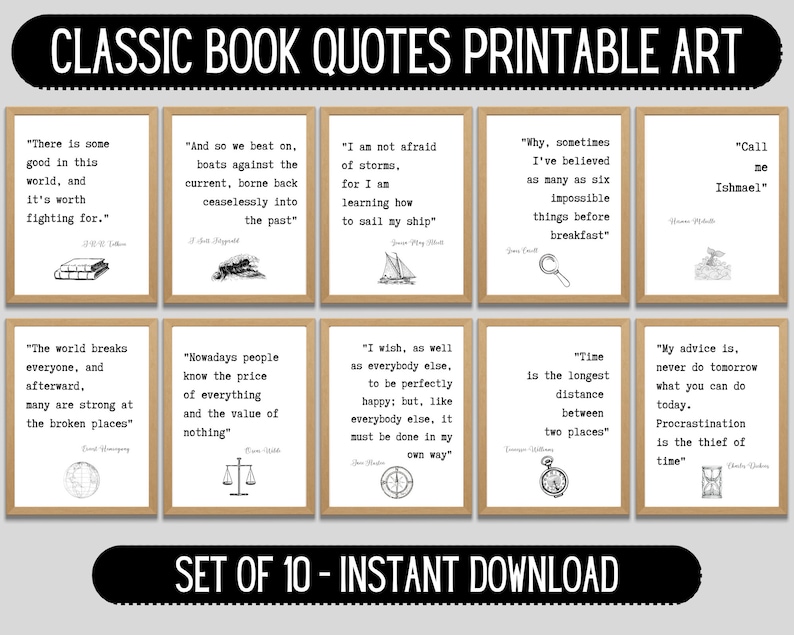 Classic Book Quotes Printable Art | Literature Quotes Art | Famous ...