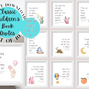 Classic Children&#39;s Book Quotes, Printable Nursery Art, Literary Kids Room Decor, Beloved Children&#39;s Books, Whimsical Playroom Wall Art, PDF