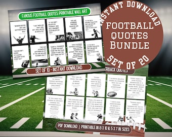 Football Quotes Printable Art Bundle | Professional Athlete Quotes | Inspirational Sports Quotes | Motivational Football Posters | Set of 16