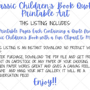 Classic Children's Books Art Children's Book Quotes Wall Art Printable ...
