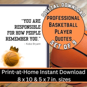 Inspirational Basketball Quotes, Michael Jordan Saying, Boy Room Wall Art, Famous Basketball Player Art Prints, Kobe Bryant Saying, Set of 9