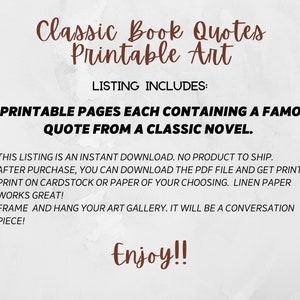Classic Book Quotes Printable Art | Literature Quotes Art | Famous ...