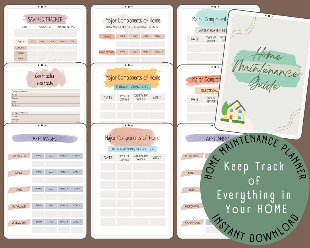 Home Management Binder, Home Maintenance Pages, Printable Home Planner ...