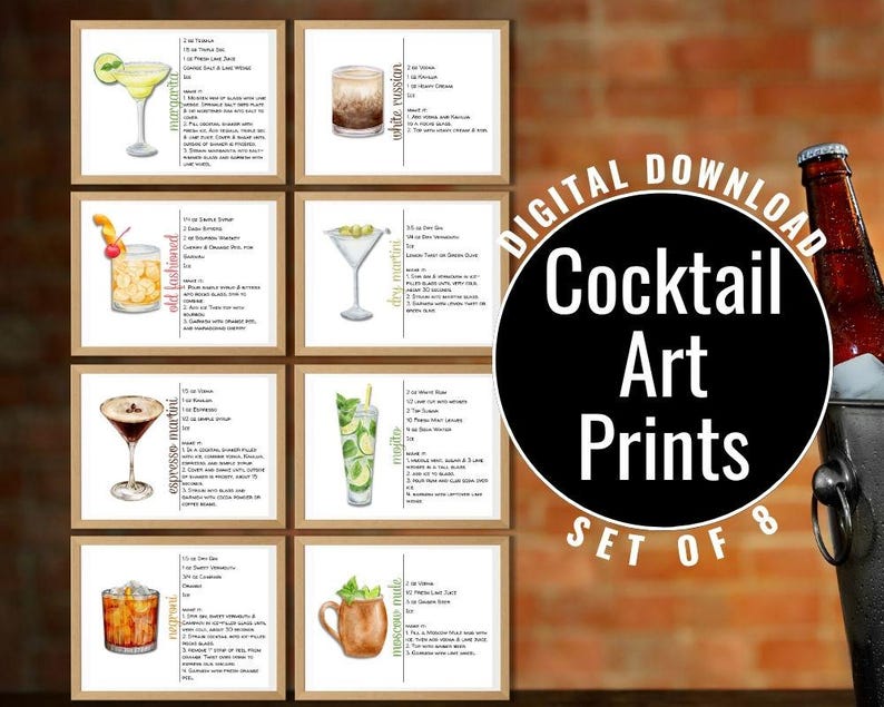 Printable Cocktaisl Printable Cocktail Art, Bar Cart Decor, Drink Illustrations, Cocktail ...