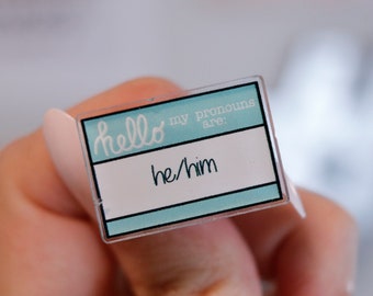 Pronouns acrylic pin He/him pronouns pin hello my pronouns are he/him acrylic pin