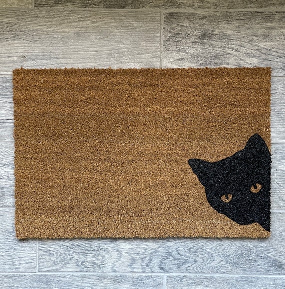 Black Cat Doormat: Hand-painted Welcome Mat for Cat Lovers - Etsy