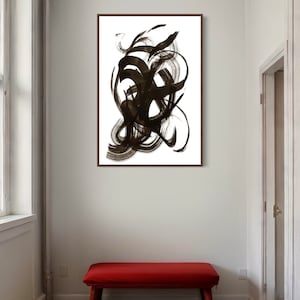 BREATH | Original Zen Ink Painting Sumi Chinese Print Art Minimalist Japandi Grey Black White Brush Stroke Living Room Artwork Office Print