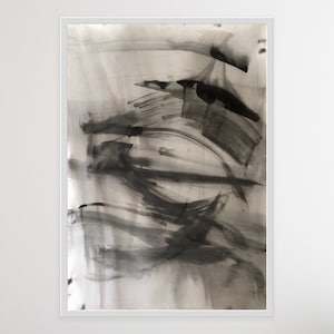 BREATH | Original Zen Meditation Ink Chinese Painting Sumi Chinese Print Art Minimalist Japandi Grey Black White Brush Artwork Office Print