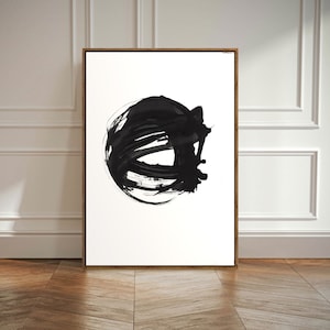 MOON |Original Zen Ink Painting Chinese Modern Calligraphy Meditation Black White Contemporary Modern Large Art Office Mimimalist Japandi