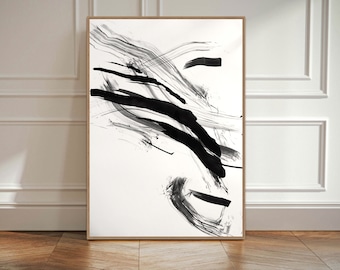 INK | Original Large Abstract Modern Painting, Black White Painting Art Zen Wall Art Original Hand painted Art Minimalist ArtworkOn Paper