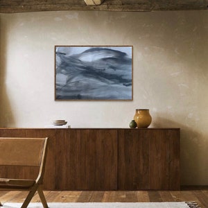 SOAR | Original Abstract Art Ink Chinese Grey Calm Painting Modern Decor Wall Japandi Decor Blue Black Wabi Sabi Zen Living Room Office