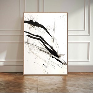 BREATH | Original Zen Ink Painting Sumi Chinese Print Art Minimalist Japandi Grey Black White Brush Stroke Living Room Artwork Office Print