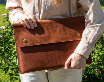 Leather laptop case, computer sleeve, document storage, leather organizer, document portfolio