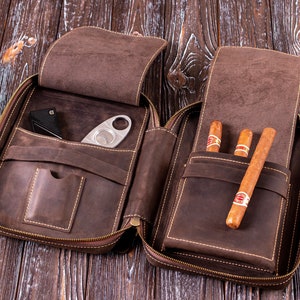 Cigars Case, Leather Cigar Accessories, Cigar Holder, Travel Cigar Box,Groomsmen Gifts,Valentines Gifts for him,Smoker Kit,Cigar Lover's Bag image 4