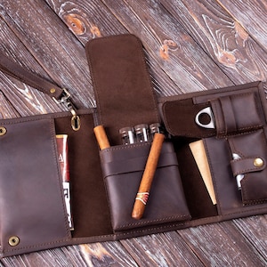 Custom Cigar Leather Roll, Cigar Pouch, Leather Cigars Case, Personalized Name, Cigar Accessories, Leather Cigar Holder, Groomsmen Gift image 2