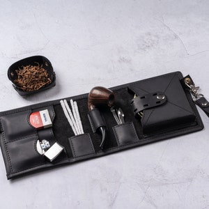 pipe pouch, personalized leather pipe case, leather pipe roll, tobacco leather bag, smokers kit case, tobacco smokers gift, gifts for dad