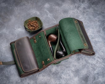 Leder Pfeifentasche - Personalisierte Leder Pfeifenrolle, Pfeifen für Tabak, Pfeifenhalter, Reisepfeife, Geburtstagsgeschenk, Weihnachtsgeschenk