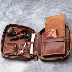 Leather Pipe Case - Personalized Pipe Holder, Custom Pipe Pouch, Smokers Kit Case, Travel Tobacco Pouch, Case for Pipes, Christmas Gifts