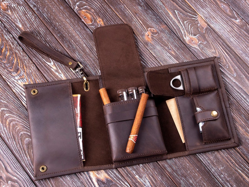 Custom Cigar Leather Roll, Cigar Pouch, Leather Cigars Case, Personalized Name, Cigar Accessories, Leather Cigar Holder, Groomsmen Gift image 2