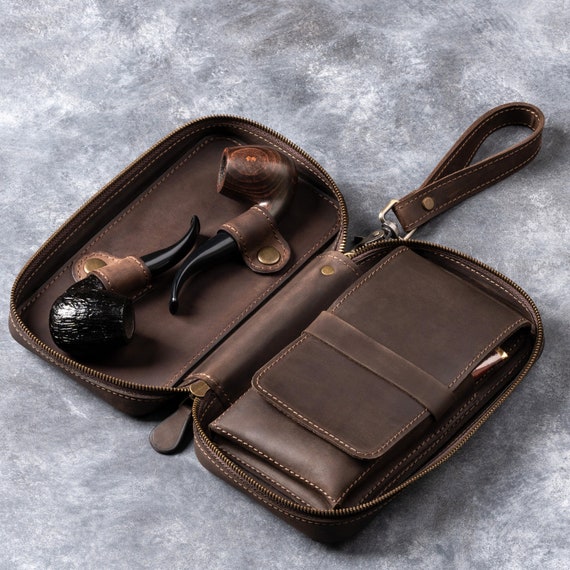 pipe tobacco carrying case Leather Pipe Case, Pipes for Tobacco Bag, Travel Tobacco Pouch for Smoking  Set, Smokers Gift, Leather Tobacco Pouch for Pipes