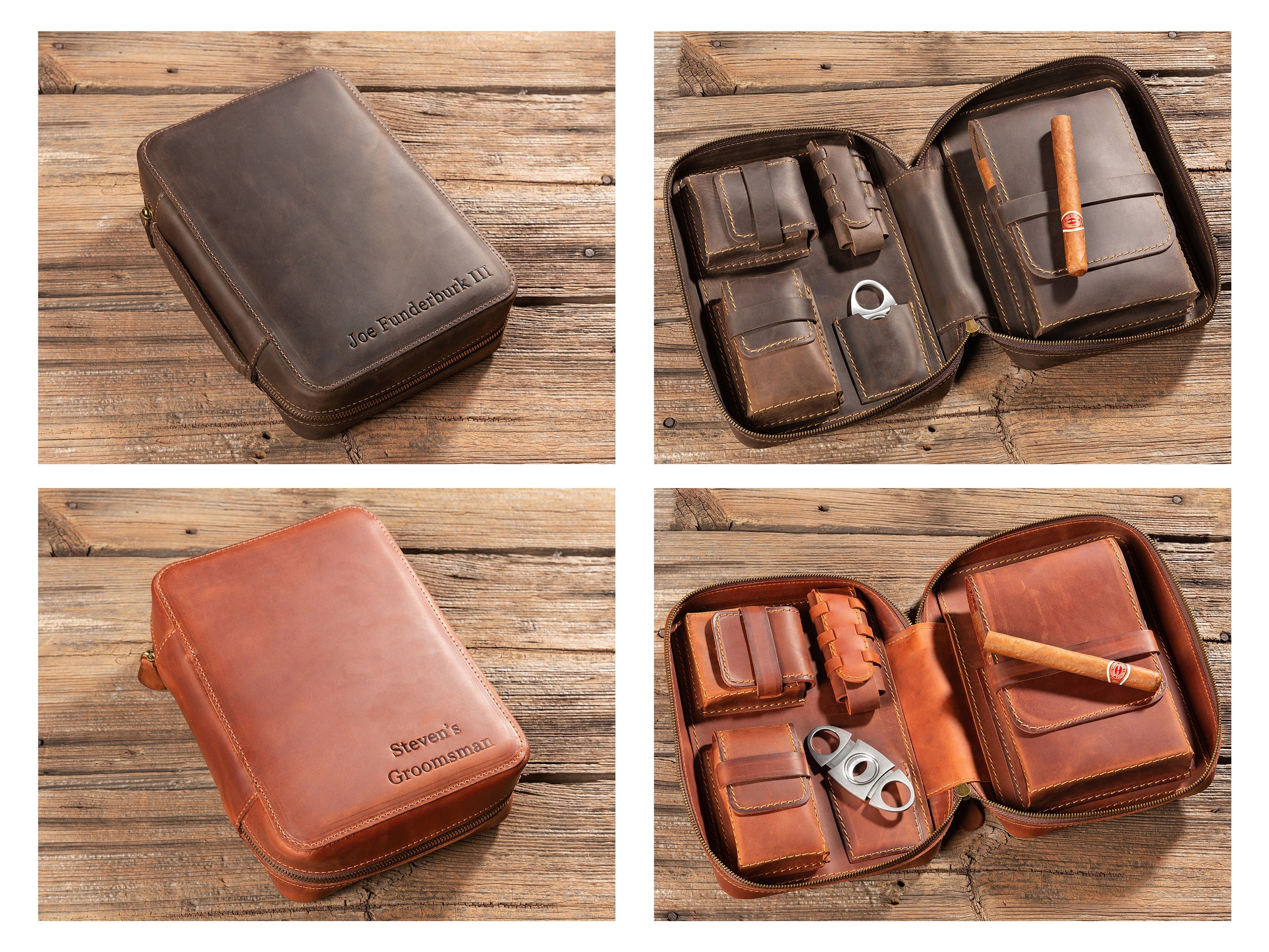 Adorini Leather Cigar Case - Black Stitching