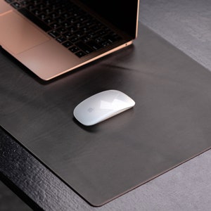 Leather Desk Mat, Large Mouse Pad Birthday Gifts For Husband Desk Blotter Large Leather Mousepad Brown Leather Laptop Mat Gray