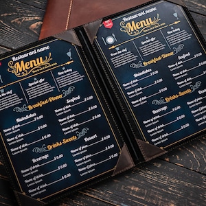 Leather Restaurant Menu Cover Leather Menu Folder For Restaurant, Custom Restaurant Menu Cover 8.5"x11" - Made To Order