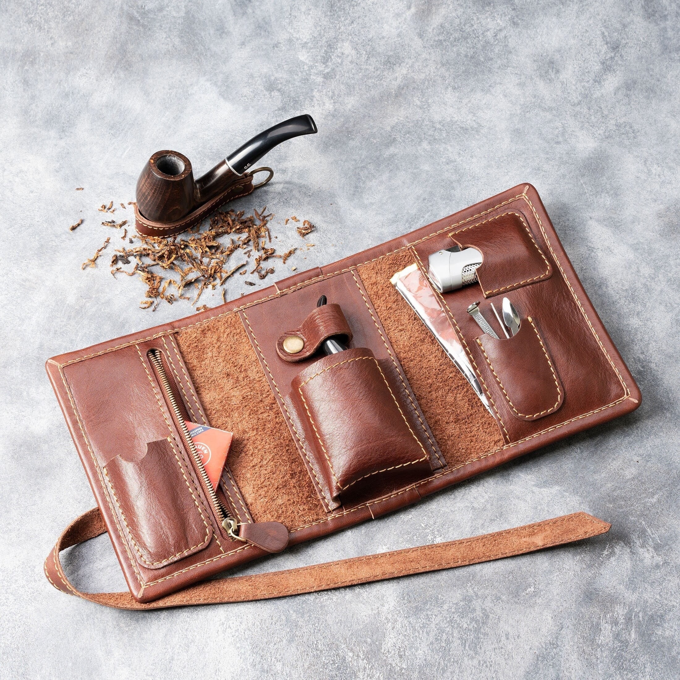 best pipe tobacco pouch Brown Pipe Pouch - Leather Pipe Holder, Travel Leather Pipe Tobacco Pouch,  Christmas Gift for Tobacco Smokers
