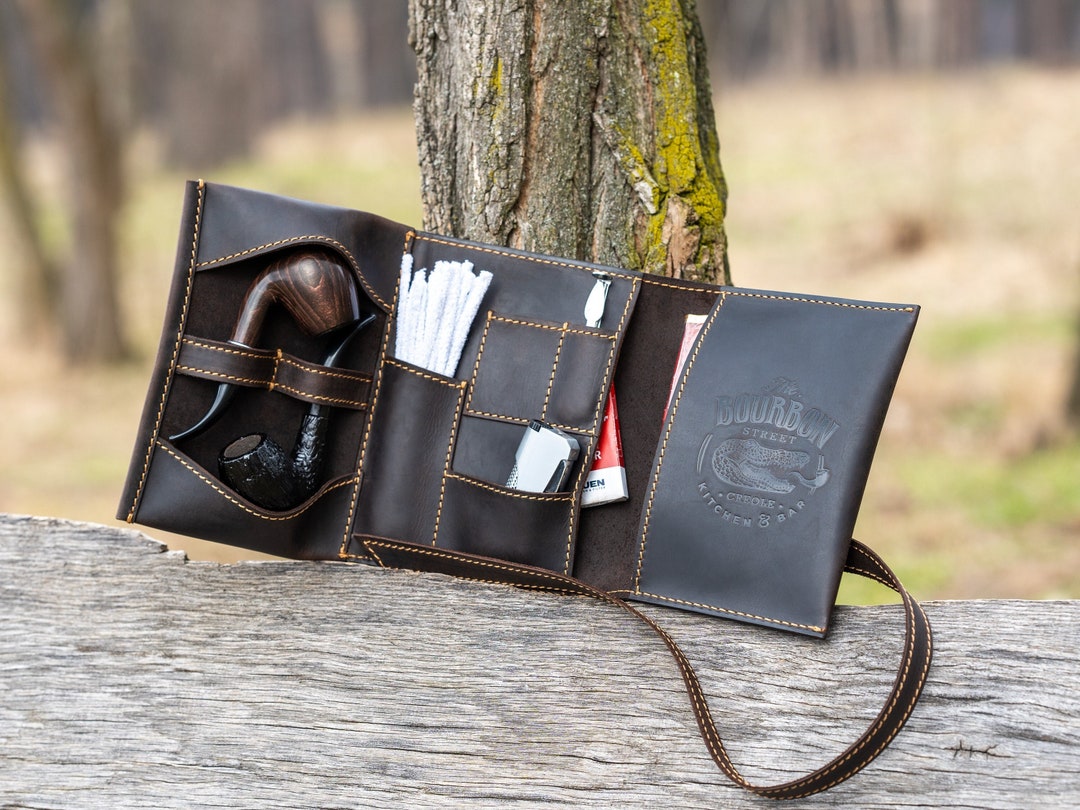 Leather Smoking Tobacco Pipe Pouch, Travel Leather Pipes Bag, Smoking