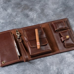 Cigar Case, Leather Cigar Pouch, Handmade Cigar Roll with Handle, Cigar Bag For Traveling, First Anniversary Gift Gift For Him image 6