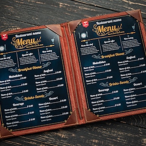 Leder-Menü-Abdeckung, Restaurant-Menü-Abdeckung, Menühalter für Restaurant, doppelt gefaltete Menü-Abdeckung, Café-Bar-Menü-Abdeckung, benutzerdefinierter Menühalter