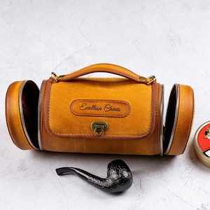 Leather Pipe Bag - Personalized Tobacco Pouch, Travel Pipe Holder, Handmade Leather Case for Pipe Smokers Set, Christmas Gifts
