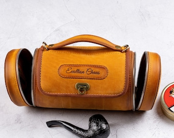 Leder Pfeifentasche - Personalisierter Tabakbeutel, Pfeifenhalter, handgefertigte Ledertasche für Pfeifenraucher-Set, Weihnachtsgeschenke
