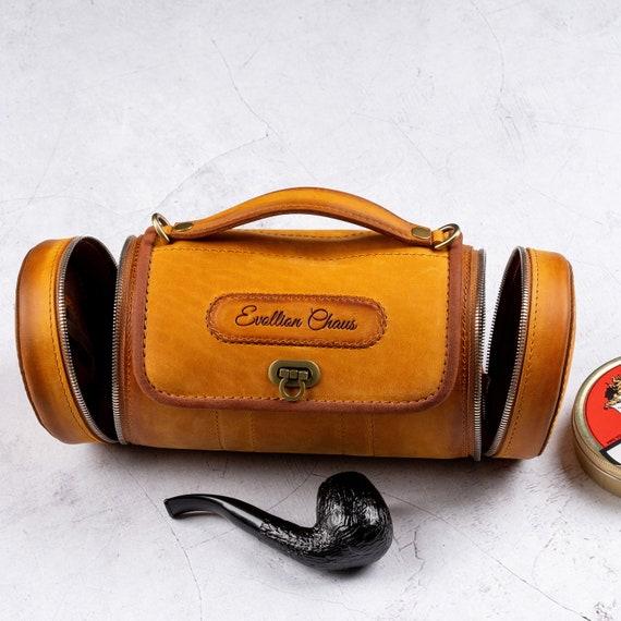 Leather Pipe Bag - Personalized Tobacco Pouch, Travel Pipe Holder, Handmade Leather Case for Pipe Smokers Set, Christmas Gifts