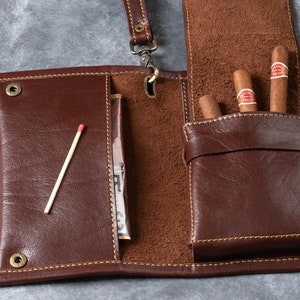 Cigar Case, Leather Cigar Pouch, Handmade Cigar Roll with Handle, Cigar Bag For Traveling, First Anniversary Gift Gift For Him image 3