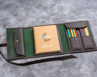 Sketchbook Cover 5.5" x 8.5" - Personalized Leather Drawing Sketchbook, - A5 Travelers Notebook Cover, Gifts for Daughter, Anniversary Gifts