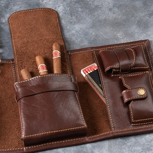 Cigar Case, Leather Cigar Pouch, Handmade Cigar Roll with Handle, Cigar Bag For Traveling, First Anniversary Gift Gift For Him image 2
