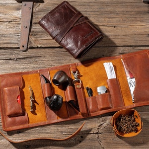 leather case for pipe smokers set, personalized pipe holder, anniversary gifts, pipe pouch travel tobacco pipe bags, pipe accessories pouch image 9